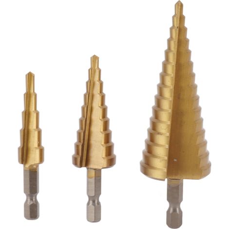 Foret étagé Pagode à poignée triangulaire, perçage rapide, 4-32 mm, 4-20 mm, 4-12 mm, pour bois et métal (1/5)