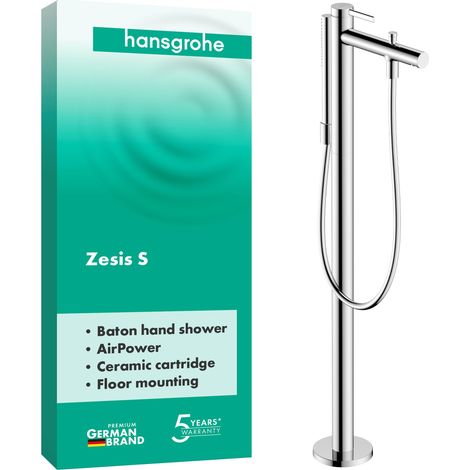 Mitigeur baignoire sur pied, Robinet baignoire 2 sorties avec tuyau 1,25m et douchette (2 jets), Mitigeur monocommande, Chromé, 74445000 (1/5)