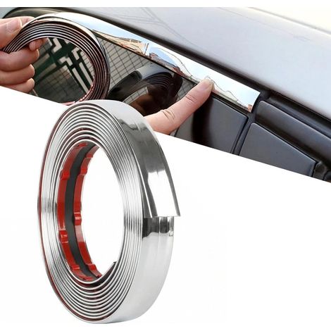 Bande chromée autocollante universelle pour voitures - 20 mm x 5 m - argent - carrosserie - vitres et décoration extérieure avec film protecteur - argent - 20 mm (1/5)