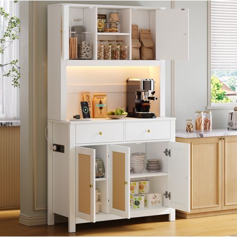 Mobile cucina alto 100 x 40 x 180 cm con LED RGB, prese e 2 cassetti bianco DESVIAE (1/5)