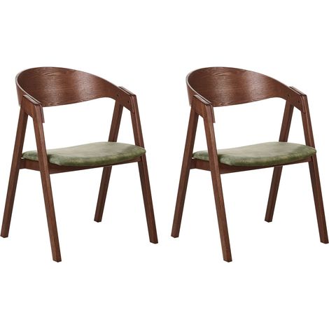 Set of 2 Dining Chairs YUBA Wood Dark Green (1/5)