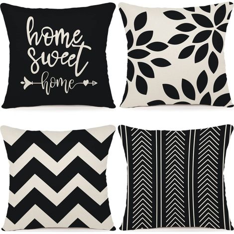 Housse Coussin 40x40 Lot de 4 Décoratif Canapé Taie d'oreiller Decoration Canapé Housses Coussin en Lin d'extérieur ,40x40cm (1/5)