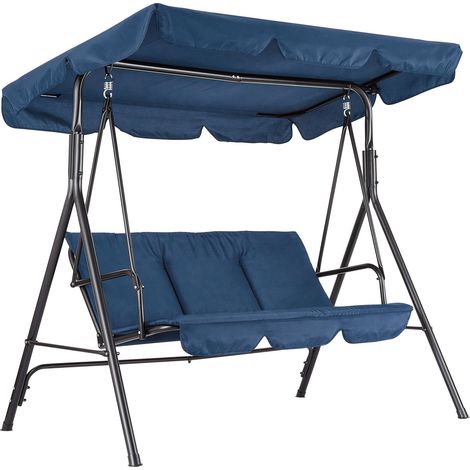 Balancelle suspendue 3 places, structure acier, toile Textilène respirante, coussins inclus, pour jardin, terrasse, piscine, Bleu (1/5)