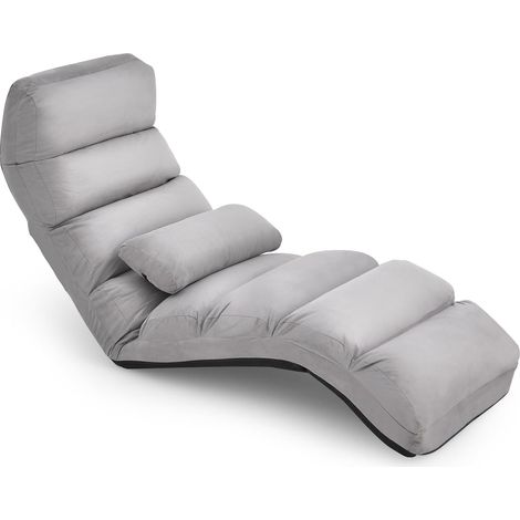 GOPLUS Fauteuil de Sol avec Dossier Inclinable Réglable sur 5 Niveaux, Canapé Paresseux avec Cadre en Fer et Coussin Chaise de Sol Pliable Longue Rembourrée, pour Salon/Chambre 175x55x20CM (Gris) (1/4)
