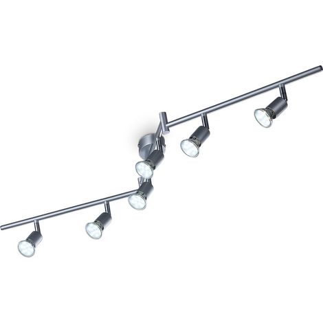 B.K.Licht Faretti LED da soffitto orientabili, include 6 lampadine GU10 da 3W, luce calda 3000K, plafoniera moderna a bracci da soffitto per lilluminazione da interno, metallo color titanio, 230V (1/5)
