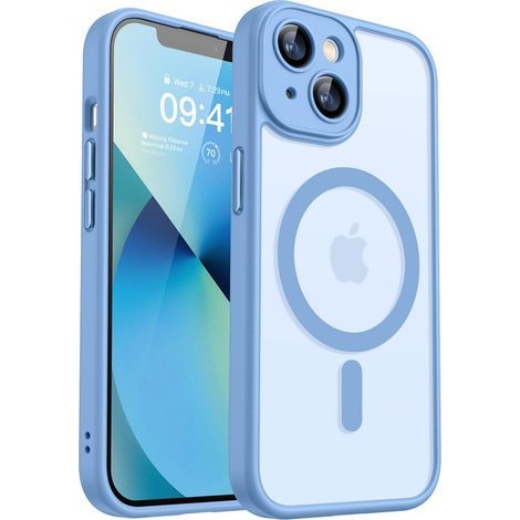 Coque magnétique compatible avec l'iPhone 13 (6,1 pouces), protection intégrale améliorée pour l'appareil photo, compatible MagSafe, bleu mat translucide (1/5)
