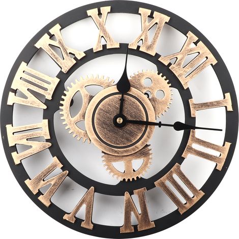 Eosnow Rustikale handgefertigte 3D-Wanduhr aus Holz, Vintage-Dekor für Wohnzimmer/Büro/Bar, 30 cm, Gold