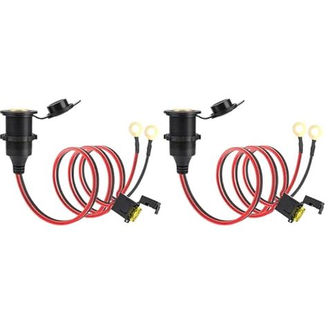Prises Allume-Cigare puissance élevée Prise DC fixable Imperméable Marine Grade étanche pour Bateau Moto Voiture Câble de 2,5 mm² de 1 m Supporte un courant de 20 A 12 V/24 V CC (Lot de 2) (1/4)
