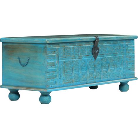 Vidaxl – Coffre de rangement en bois de manguier massif 100x40x41 cm – Surface polie et laquée – Style antique bleu – Aucun assemblage requis (1/5)