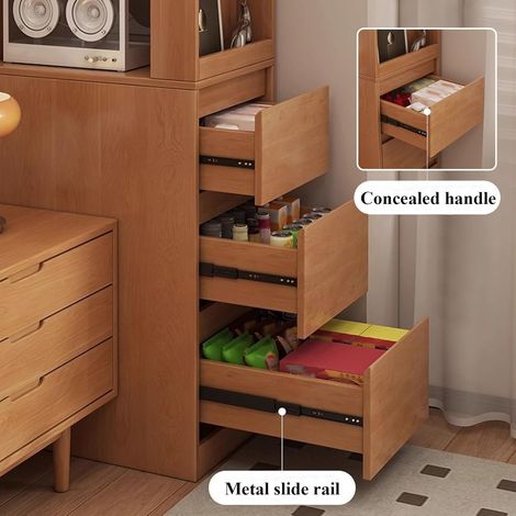 Bibliothèque étroite 200 cm – 3 niches ouvertes, 3 tiroirs, réversible, anti‑basculement – Rangement vertical sécurisé (1/5)
