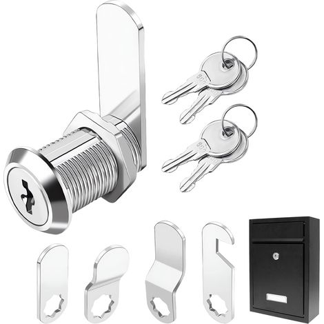 Serrure Boite Aux Lettres, 9 pièces Barillet Boite Aux Lettres, comporte 1 cylindre de serrure, 4 plaques de verrouillage et 4 clés, Argent, alliage de zinc. (1/5)