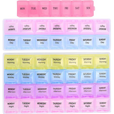 Boîte de rangement 3 pièces pour pièces de montre en plastique - Organisateur de réparation horlogère - Plateaux avec 7, 14 ou 28 cases multicolores (1/5)