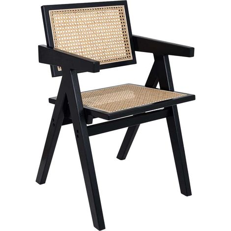 Silla de madera y ratán negra 50.5x52x80h cm (1/5)
