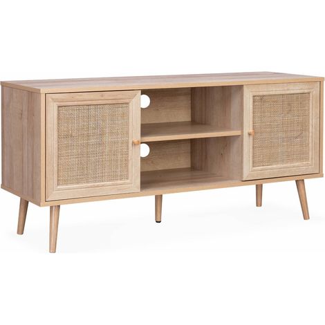 120cm TV unit wooden and cane effect 2 doors, Boheme, Natural, 120x39x56.5 cm (1/5)