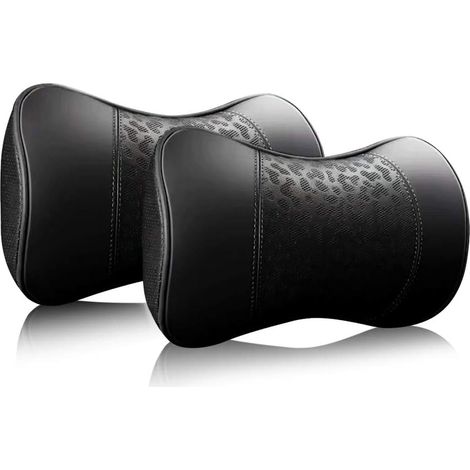 Leather Car Neck Pillow, Neck Support Pillow, 100% Memory Foam, Comfortable Cushion for Car Seat, Travel and Home Office, Black One Set (2 Pack) (1/5)