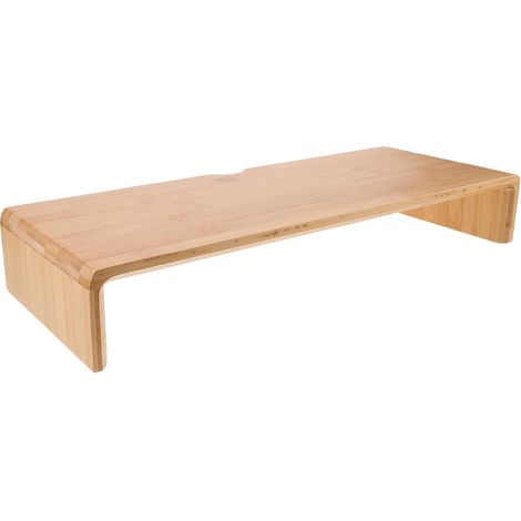 Support Surélevé pour Ordinateur en Bambou Beige, Rehausseur Écran Bureau pour Posture Confortable et Santé des Yeux, Étagère Simple et Rustique pour Bureau et Maison (1/5)