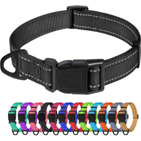 Collier Chien Réfléchissant Réglable, Moyen Chien, Noir, 2.5cm, Sangle en Nylon Résistant, Légère et Durable (1/5)