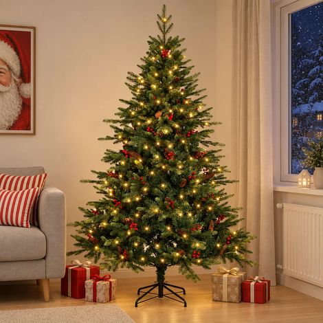 vidaXL Artificial Hinged Christmas Tree 180 cm 300 LEDs Warm White (1/5)