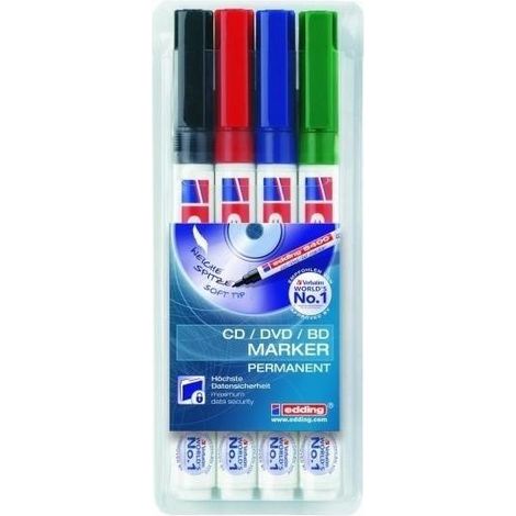 Edding 8400 marcatore permanente Tipo di punta Nero, Blu, Verde, Rosso 4 pz (1/2)