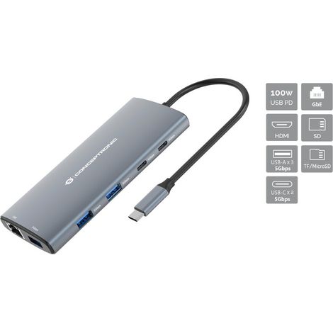 CONCEPTRONIC 10-1 Dock USB-C-HDMI/2xUSB-C/3xUSB-A/+ 20cm gr (DONN06G)