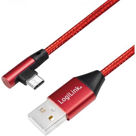 Cavo LogiLink da USB-C a USB-A ad 90°, 1 m, rosso, ricarica rapida 3A