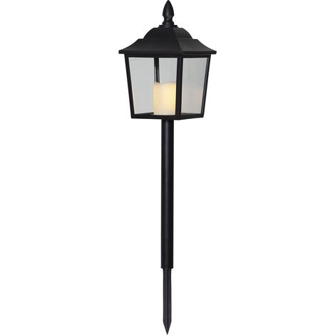 Star Trading Lanterne Flame Lantern, lumière funéraire, métal, noir, LED, minuterie, blanc chaud, extérieur, 52 cm