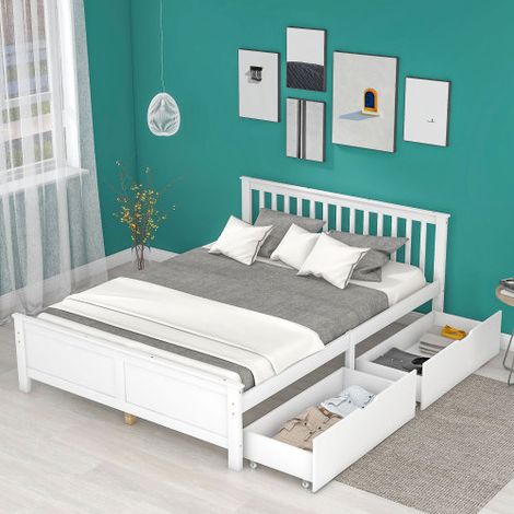 Cama Adulto 140x200 cm - Marco de cama con cajones de almacenamiento - Blanco - Sin colchón (1/5)