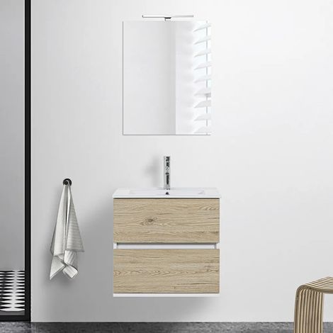 Mobile bagno sospeso 60 cm Duble rovere africa con lavabo e specchio (1/5)