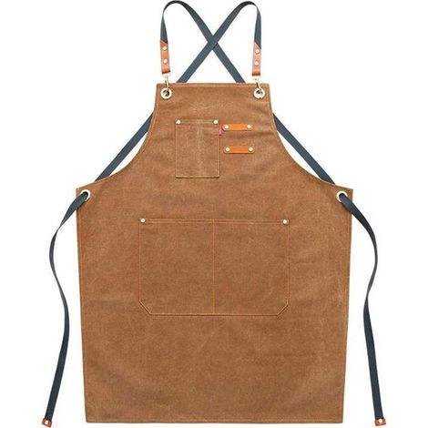 Tablier de travail en toile pour homme, avec poches, sangle réglable et grandes poches, tablier de cuisine marron (1/3)