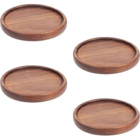 Lot de 4 dessous de verre en noyer noir, isolants thermiques, avec rainure ronde. (1/3)