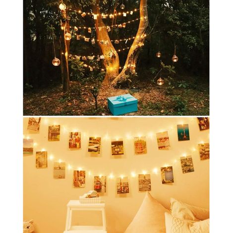 Guirlande Photo,Guirlande Lumineuse Chambre Guirlande Led Photo Batterie Alimenté Lampe à pince photo (1,5m 10led,blanc chaud)