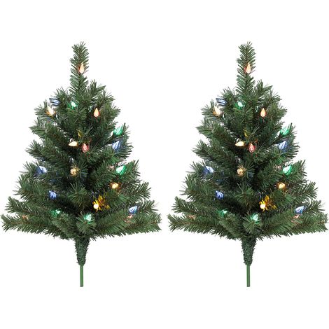 HOMCOM 60 cm Prelit Christmas Tree, 2 Packs, 130 Tips, Ground Stakes, Green (1/5)