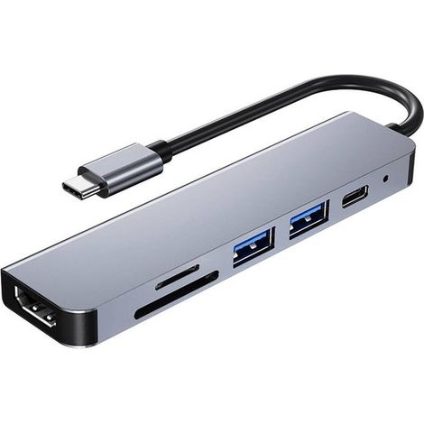 Hub USB-C 6 in 1 per MacBook Pro e laptop con porta USB-C, HDMI 4K, USB 3.0, USB 2.0, lettore di schede SD/TF, PD 87W (1/5)