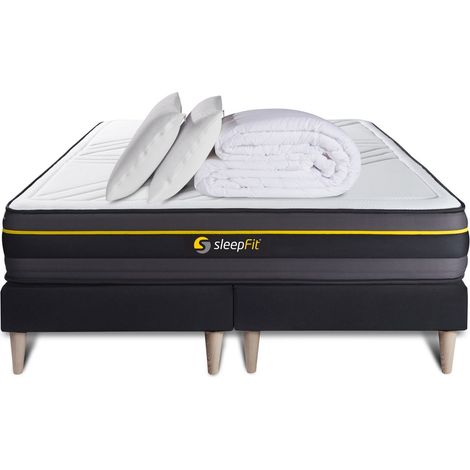 Komplettpaket Bett - Matratze 180x200 cm + 2 Boxspringbetten (Monoblock) + 2 Kopfkissen + Bettdecke - Active