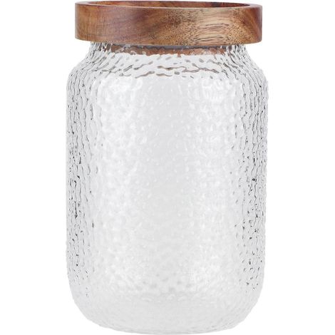 Ensemble de bocaux en verre larges avec couvercle hermétique en bois pour café en grains, biscuits, noix, etc. 700 ml (1/5)
