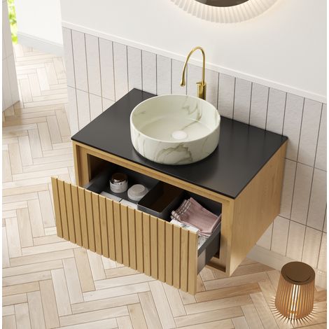 Mobile bagno sospeso 76 x 48 x 53,1 cm con lavabo in ceramica HAVRYA (1/5)