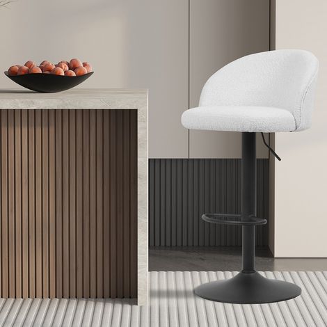 Tabouret de bar pivotant en tissu bouclé blanc RABAT (lot de 2) (1/5)