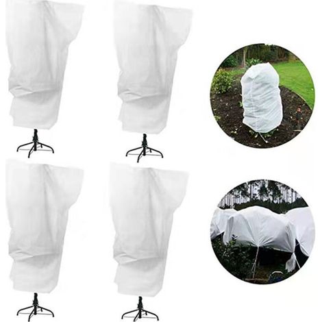 Voile d'hivernage,4pcs Housse de Protection pour Plantes, 100cm x 156cm Housse Hivernage Plante for Protection antigel Perméable, Coupe-Vent, Froid, Chaud et Anti-Insectes - Blanc(Style de fermeture (1/5)