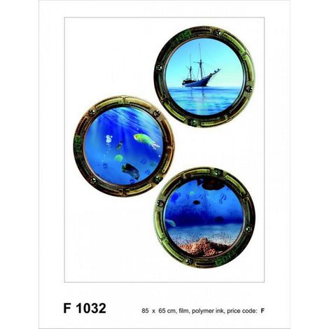 Sticker mural - 3 hublots vue sous-marine et bateau - 65 x 85 cm (1/5)