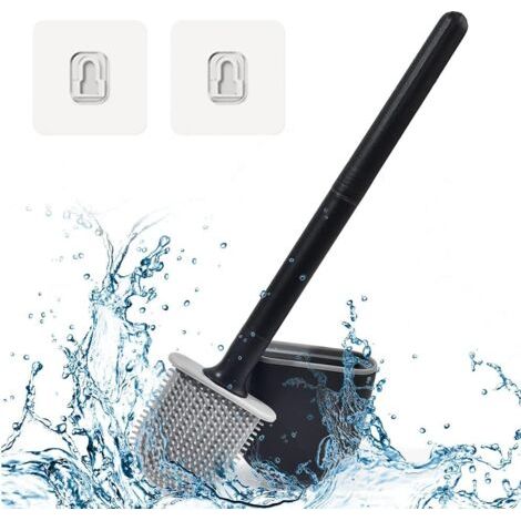 Brosse WC Silicone à Long Manche - Toilette De Salle De Bain à SéChage Rapide, Plate Avec Support Et Base Anti-Goutte (Noir) (1/5)