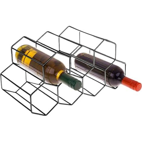 Wine Rack - Metal Wine Bottle Rack Wines Bottle Organizer Capacity of 9 Bottles Pine Wood Shelving Metal Wines Racks Storage Cabinet (1/5)