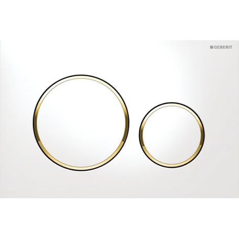 PLACCA DI COMANDO DUE TASTI MODELLO SIGMA 20 - PLACCA E TASTI: BIANCO - ANELLI DESIGN: DORATO  - GBR