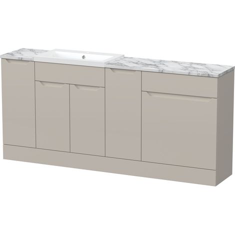 Teddesley Contemporary Floor Standing 4 Door Vanity Basin WC Unit with Polymarble Basin and Laminate Worktop, 1800mm, Fern Green