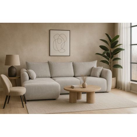 Ecksofa mit Schlaffunktion RUDEN Sofa in Stoff Raven Hellgrau Ottomane Links (1/5)