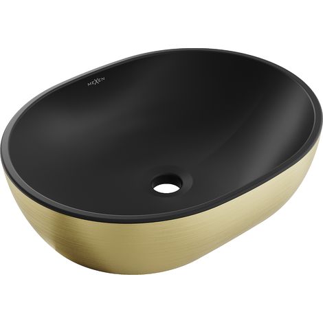 Mexen Viki Aufsatzwaschbecken 48 x 35 cm, schwarz matt/Gold Linienmuster - 21054877 (1/5)
