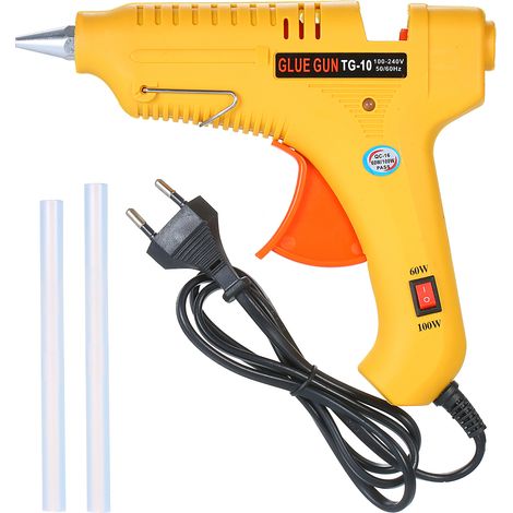 Pistolet à colle thermofusible GT-10 puissance 60W/100W réglable polyvalent pour bricolage industriel et maison jaune (1/4)