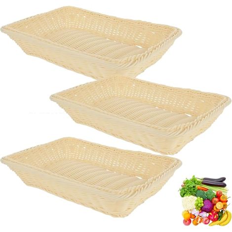 Rangement Tissés en Polyosier Panier Osier Rectangulaires Pain Paniers D'affichage de Table pour Présentation Cuisine Restaurant Extérieur Crème (1/5)