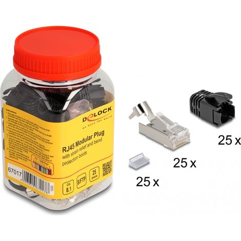 Delock Conector Modular RJ45 con alivio de tensiÃ³n Cat.8.1 y botas de protecciÃ³n contra doblado Juego de 25 uds