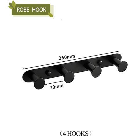 Porte-serviettes mural en acier inoxydable noir mat (4 crochets) avec barre porte-serviettes, porte-savon, porte-papier toilette et crochets pour peignoirs et serviettes. Accessoires de salle de bain. (1/5)