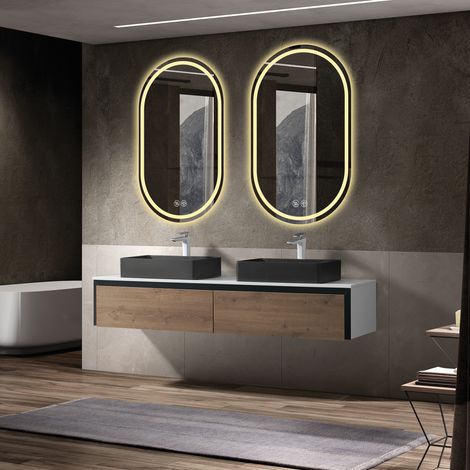 LED-Badezimmerspiegel oval mit Anti-Beschlag, Touch, 60 x 90 cm, Glas/Metall, Silber REDOM (1/5)